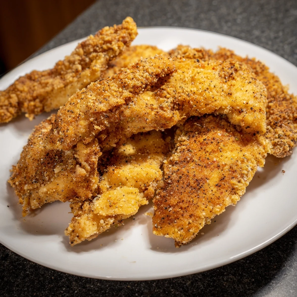 Golden, crispy buttermilk fried chicken tenders served with a side of creamy dipping sauce.