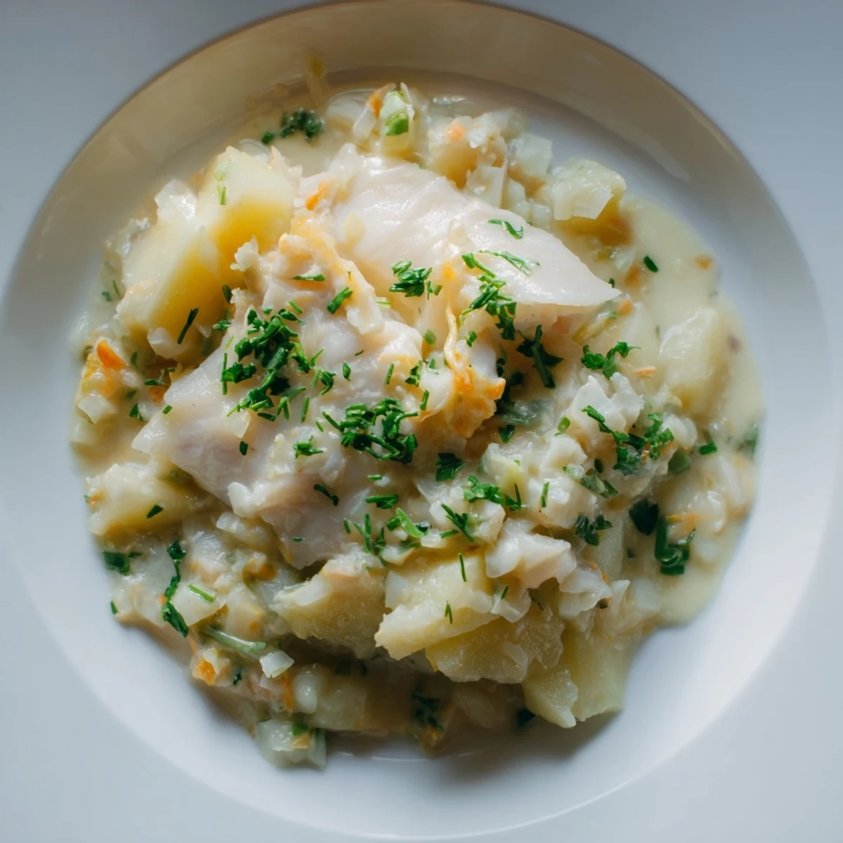 Steaming bowl of Icelandic Fish Stew, creamy and flavorful, ready for a comforting meal.