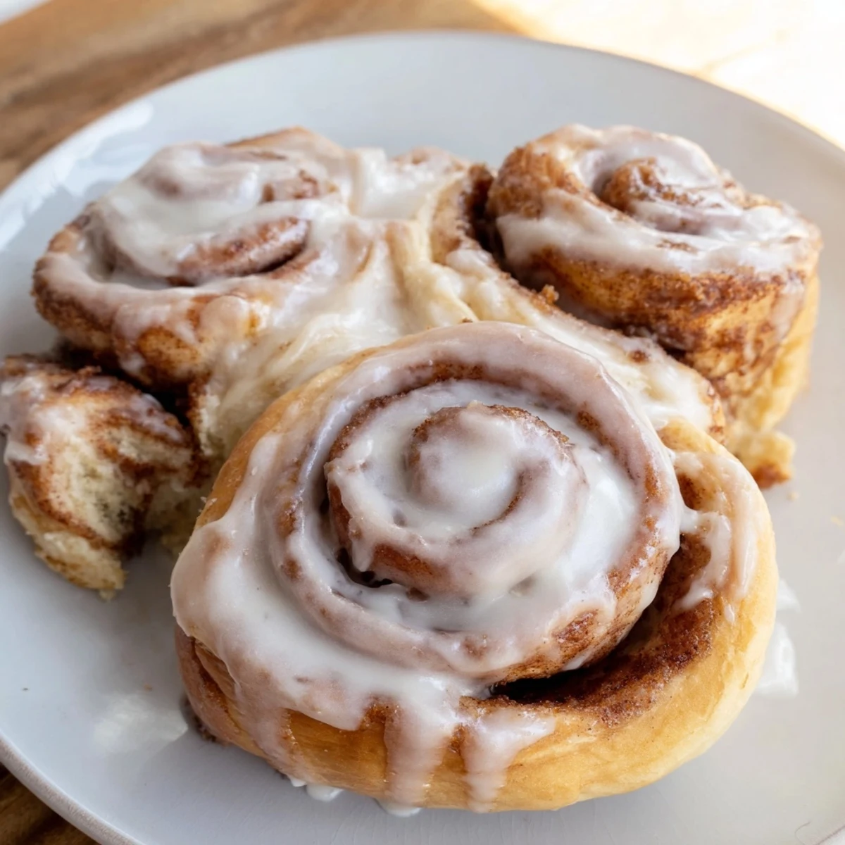 Warm Pillow Soft Cinnamon Rolls, with a swirl of cinnamon sugar, topped with a thick, decadent cream cheese frosting.