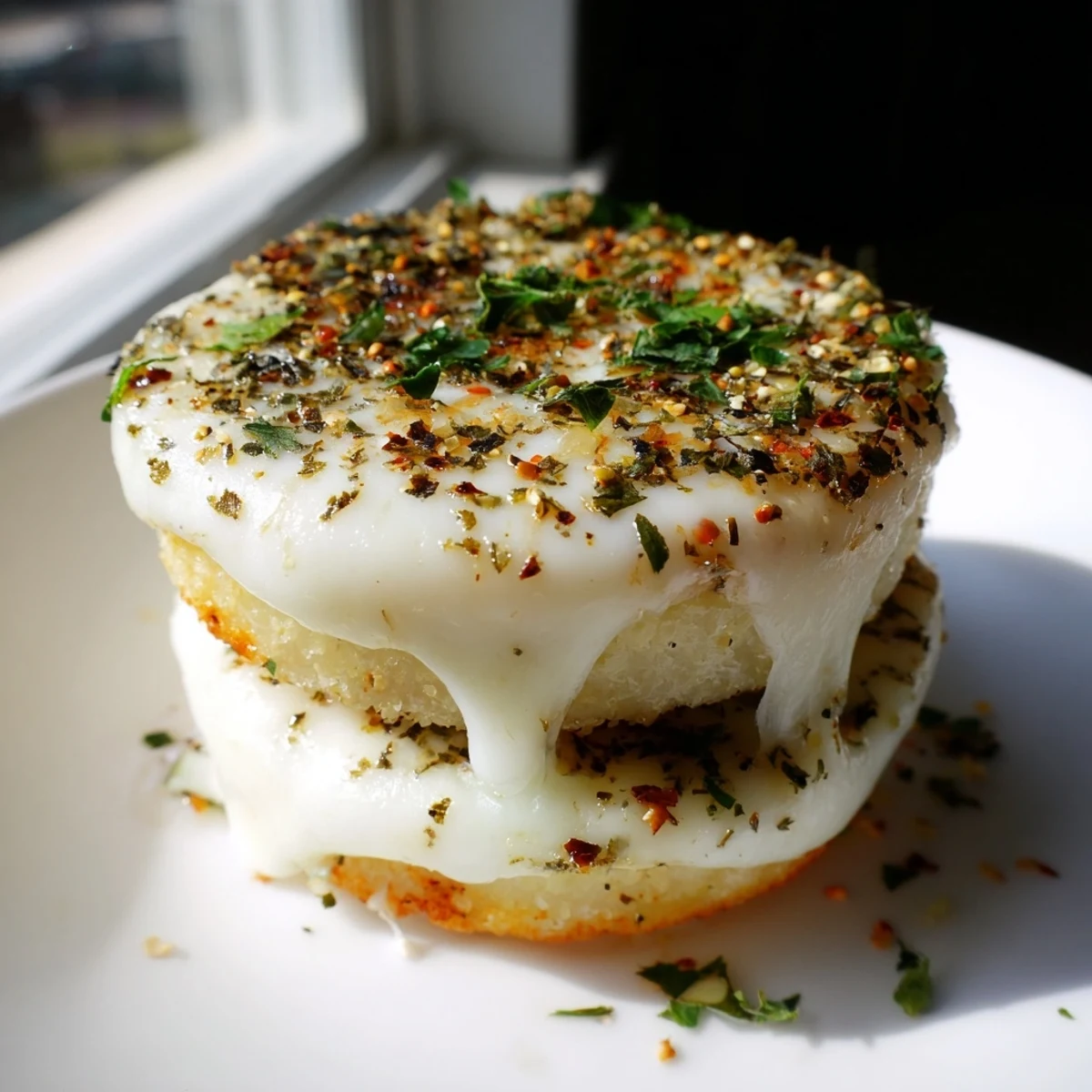 Imagine the savory aroma of melted mozzarella and parmesan on these Crispy Rice Cake Cheese Stacks.