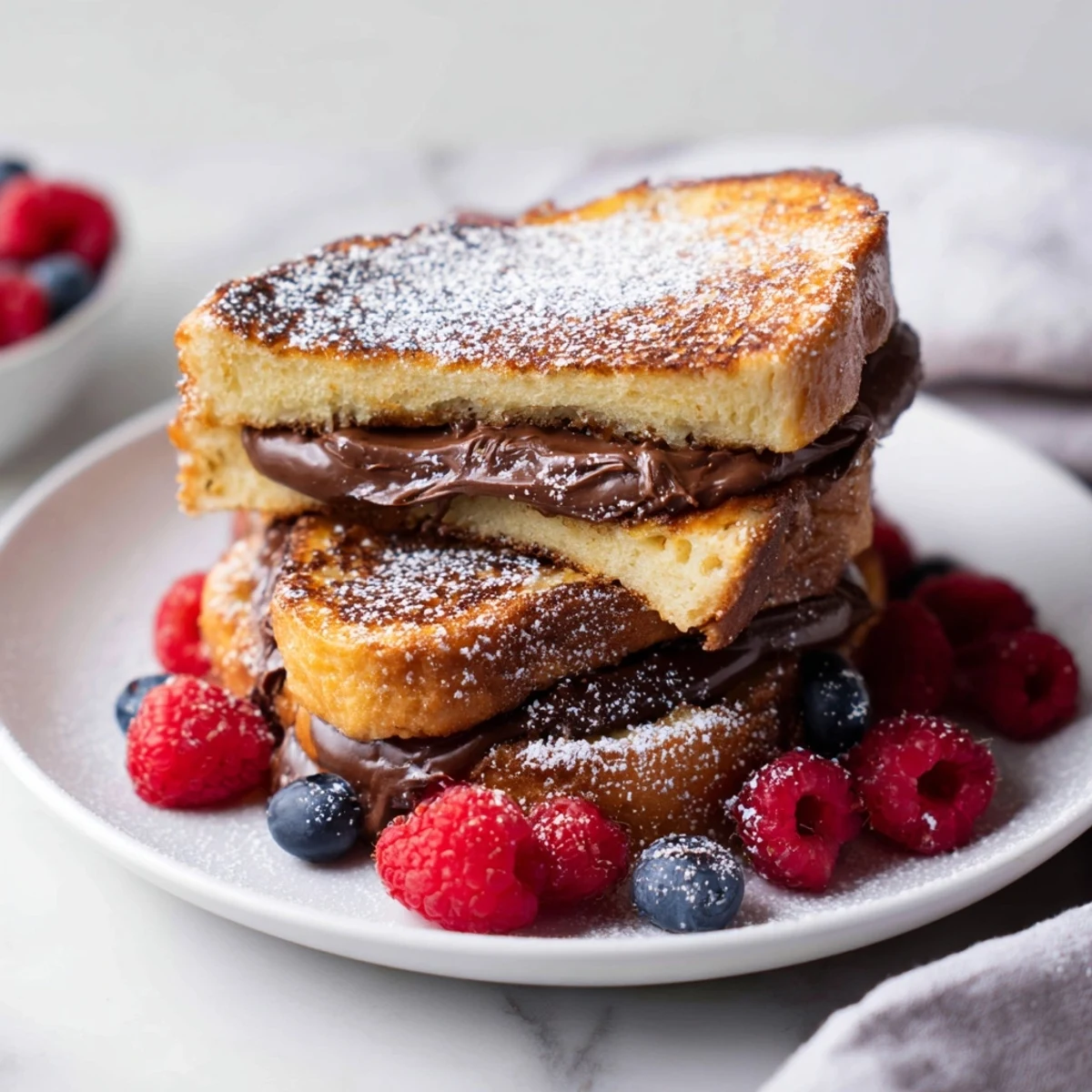 Imagine warm, crispy Nutella Brioche French Toast slices, dusted with powdered sugar and fresh berries!