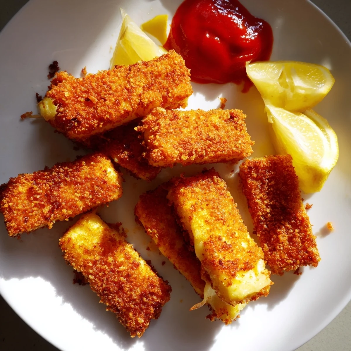 Perfectly golden and crunchy fried panko halloumi, served hot with a squeeze of fresh lemon and spicy sauce.
