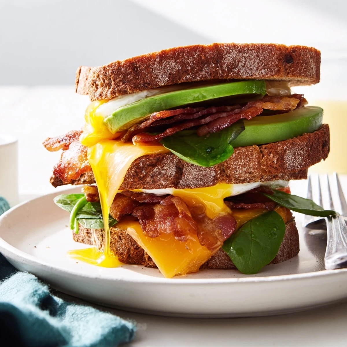 This Loaded Breakfast Sandwich features melty cheese and creamy avocado, making it a delicious, filling meal.