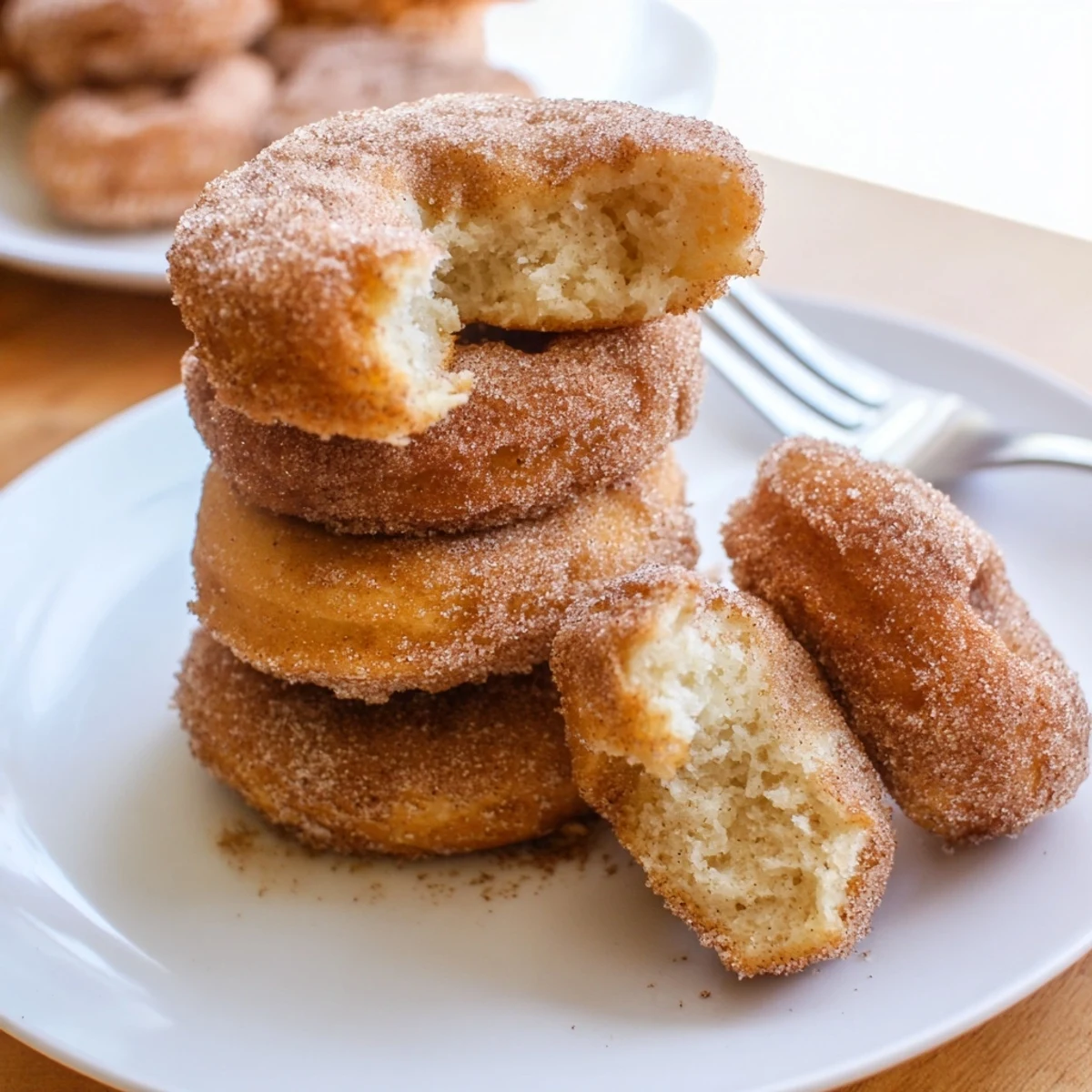 Golden air fryer cinnamon sugar donuts, warm and glistening, ready to serve with coffee.