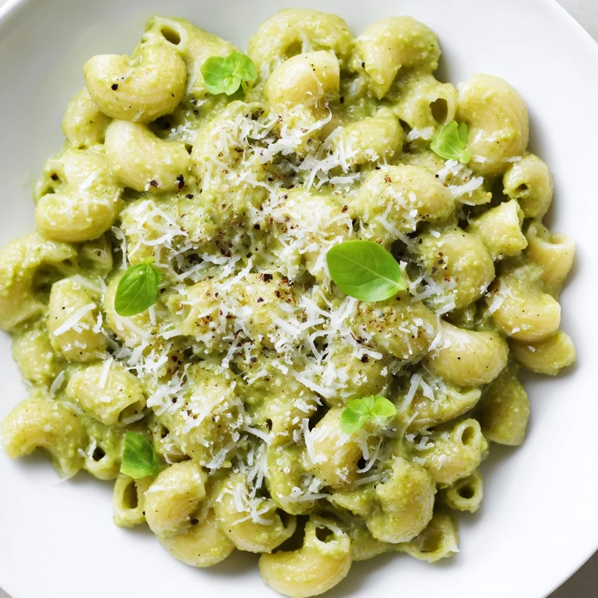 Creamy Avocado Pesto Mac, a vivid photo showing the delicious pesto coating tender pasta.