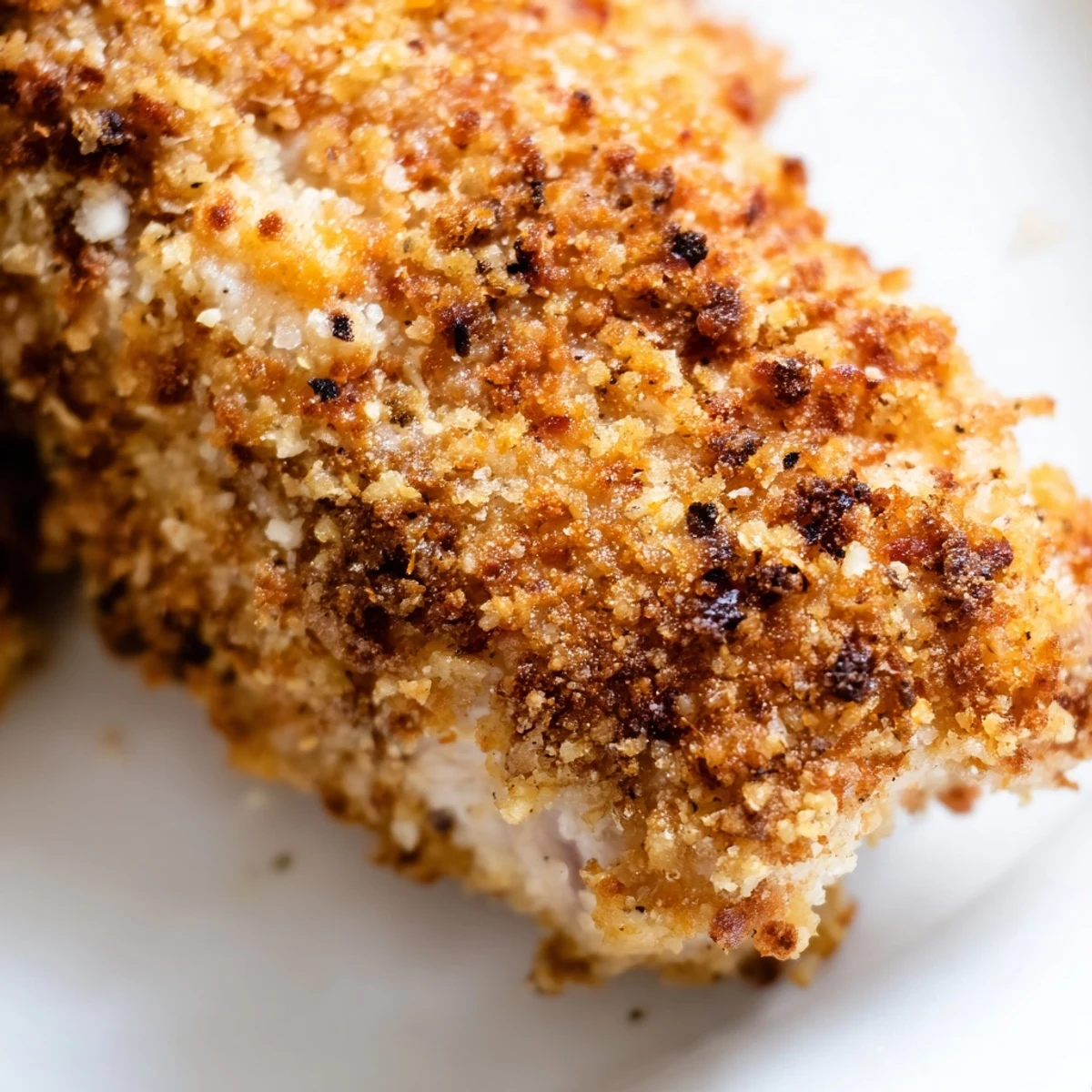 Golden, almond-crusted chicken breasts rest beside a vibrant kale salad dotted with cherry tomatoes and red onion.
