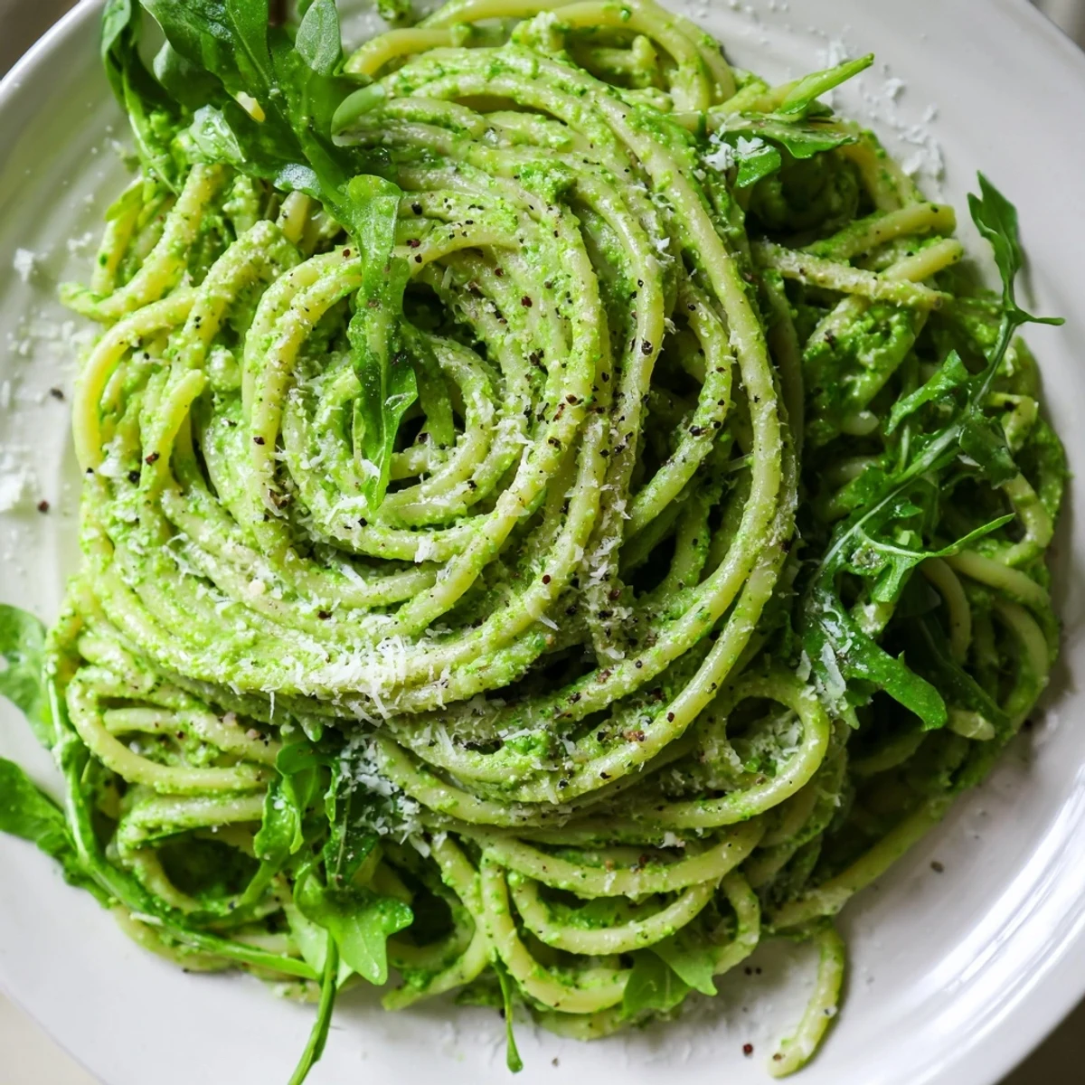 Freshly blended arugula and cottage cheese create a bright, peppery pesto for this simple, protein-packed linguine recipe.