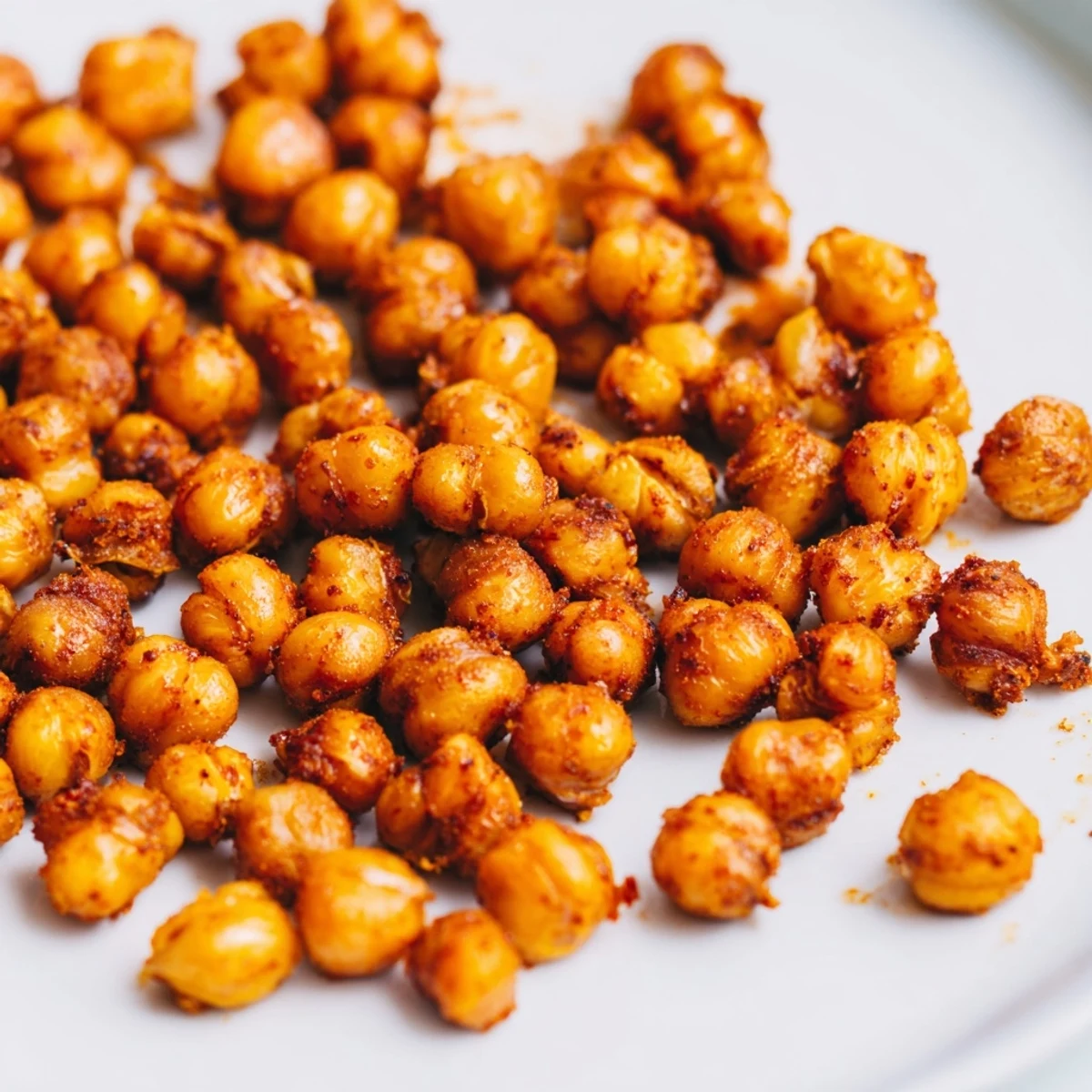 Golden brown Crispy Chickpea Snack roasted with smoky paprika and cumin, served warm in a rustic white bowl.  