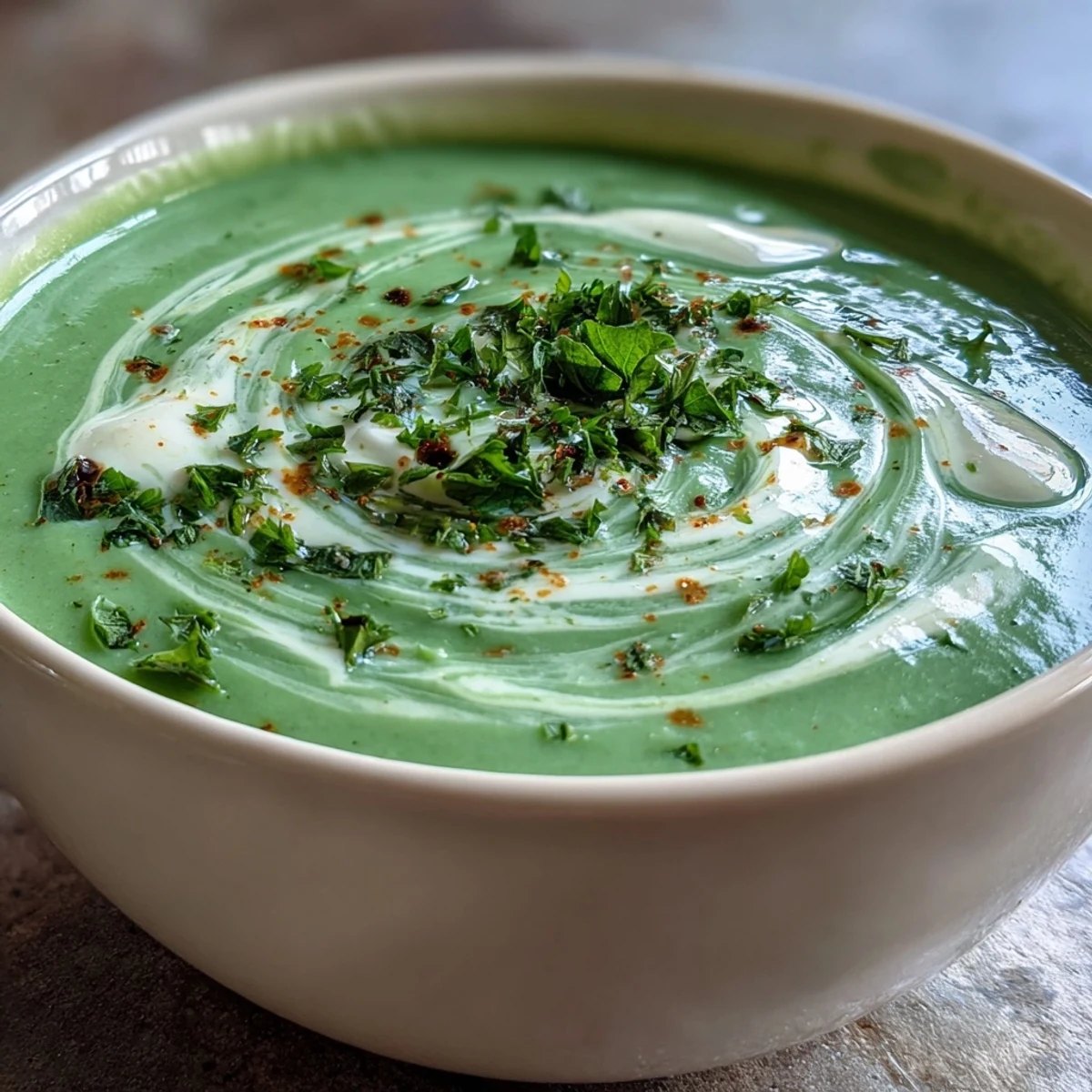 Creamy Vegetable Soup with fresh herbs, a comforting sight for a cozy meal.