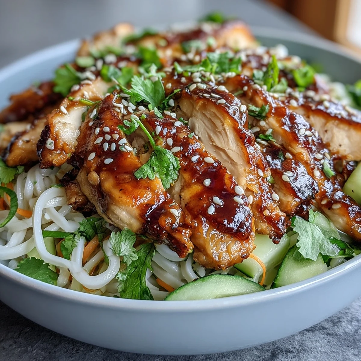 A delicious Asian Chicken Noodle Bowl, perfect for a quick, flavorful weeknight meal.