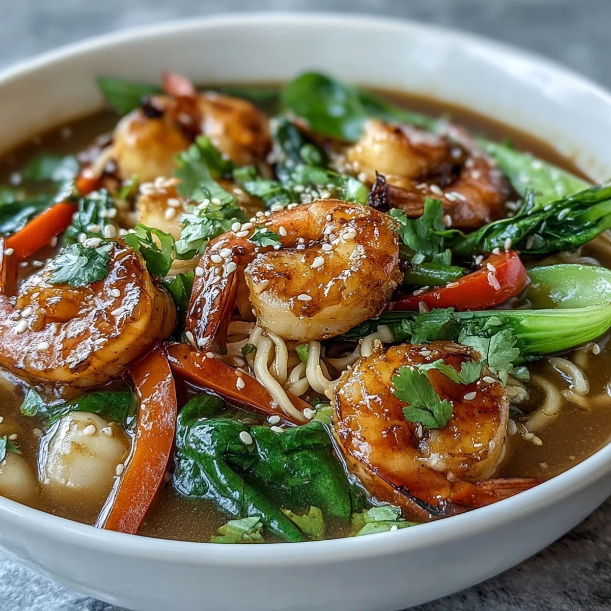 Savory Asian Noodle Bowl, a balanced meal with succulent seafood and bright flavors.