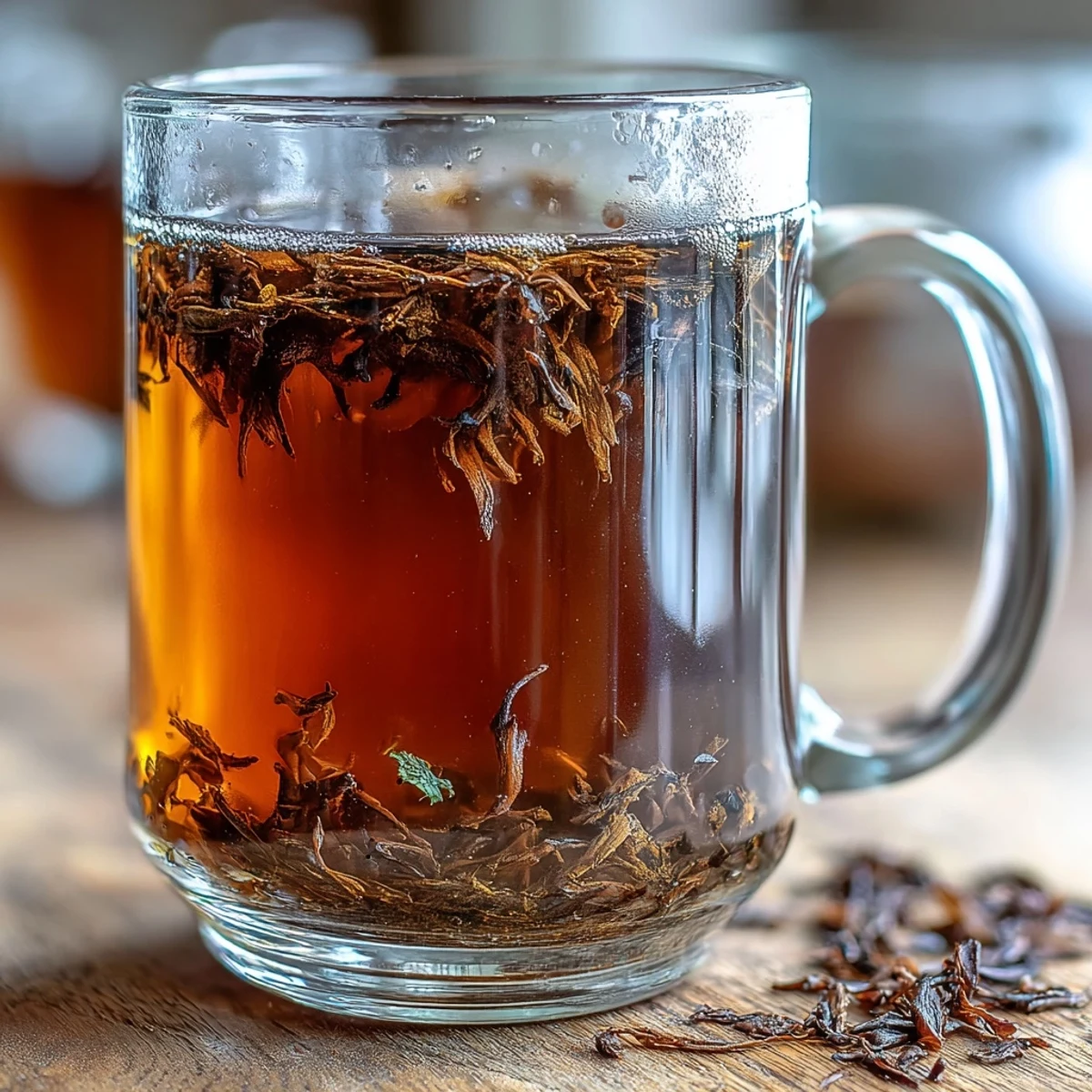 A top-down view of a Hojicha Americano, showcasing its warm, reddish-brown hue in a ceramic mug, perfect for a cozy afternoon.