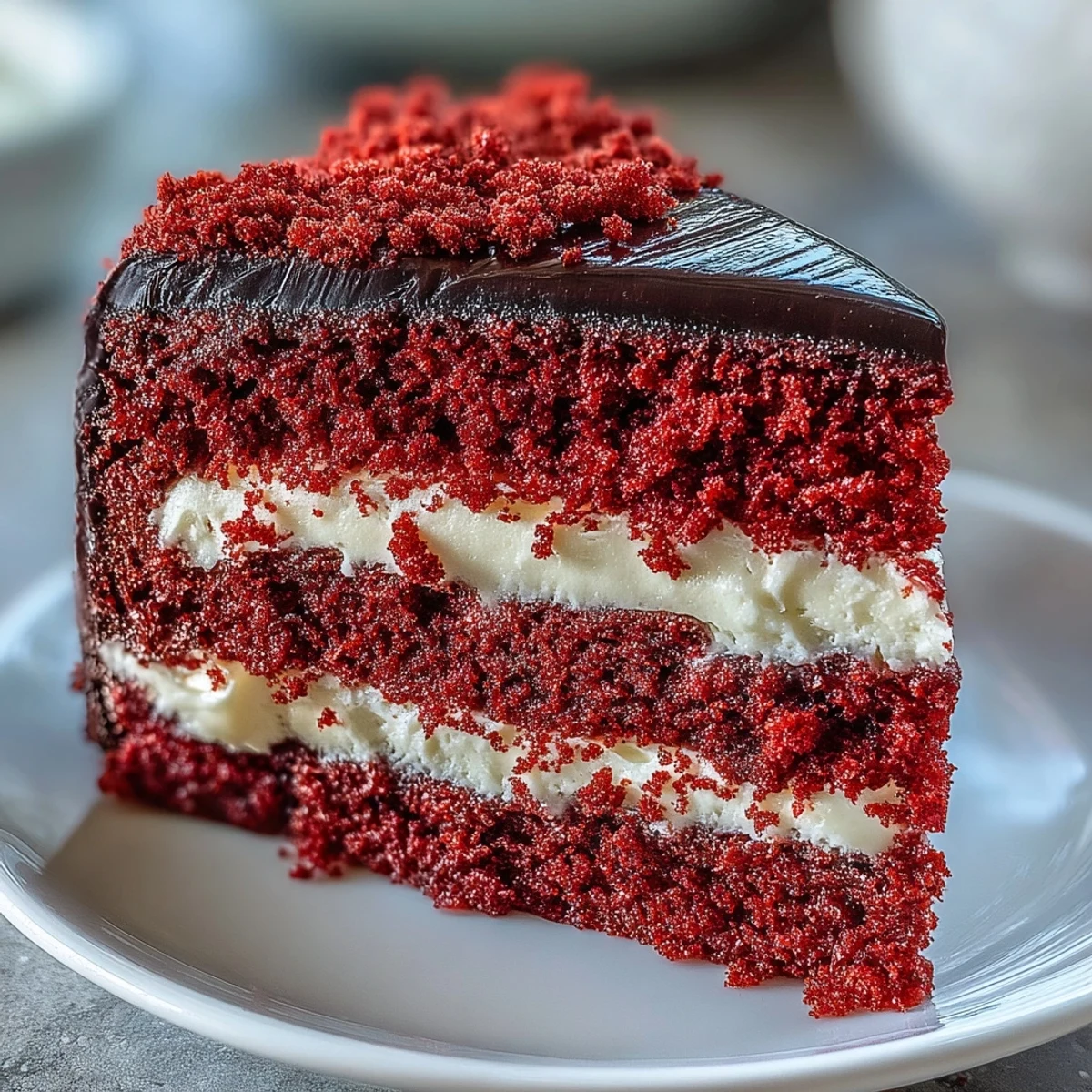 Betty Boop Cake decorated with shiny black fondant hair and bright white eyes on vibrant red velvet layers.