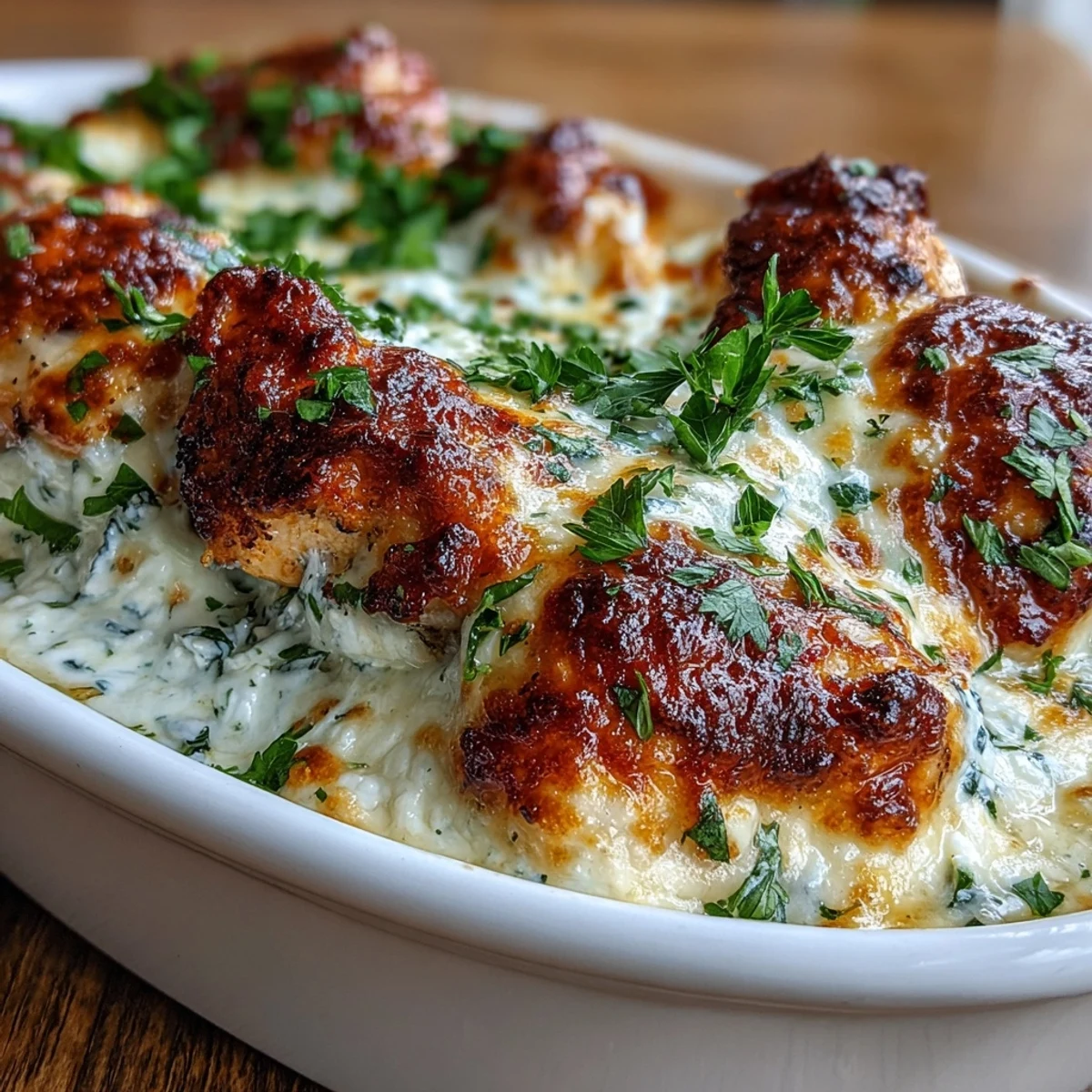 Sliced portions of High Protein Chicken Zucchini Bake showing melty cheese and tender chicken pieces, ready to be served for a healthy low-carb dinner.