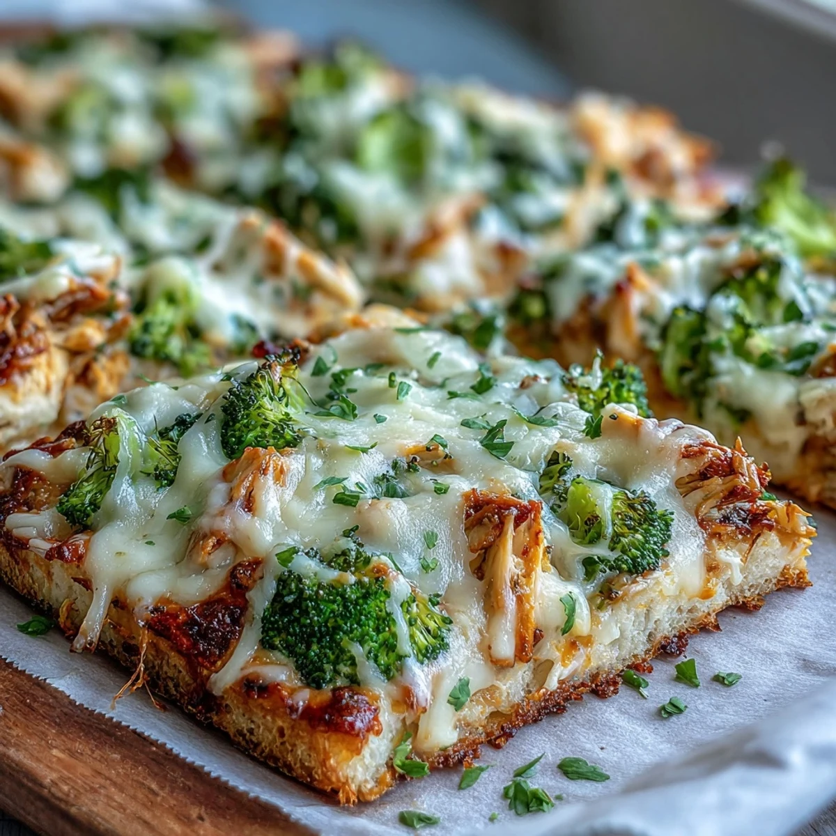 Close-up of baked Ranch Chicken & Broccoli Melt, cheddar bubbling, broccoli charred, ready to serve with a simple green salad.