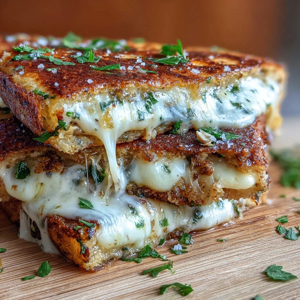 Buttery, garlicky Brown Butter Garlic Naan Grilled Cheese served warm beside a small bowl of tomato chutney.