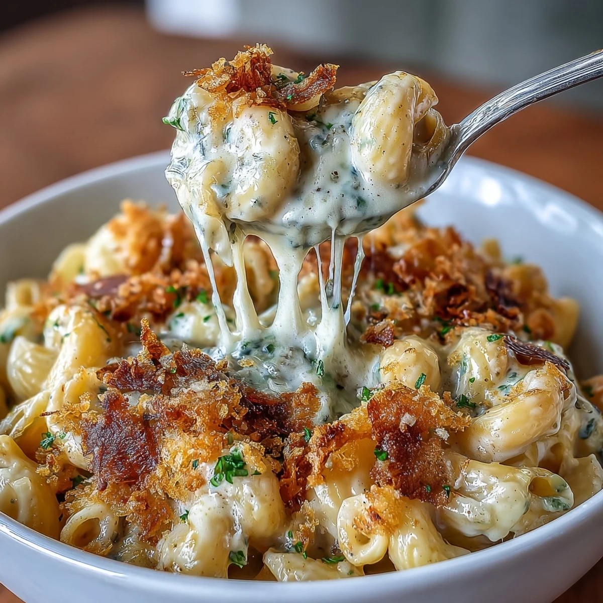 Served as an indulgent main course, this baked macaroni is ready to enjoy with white wine.