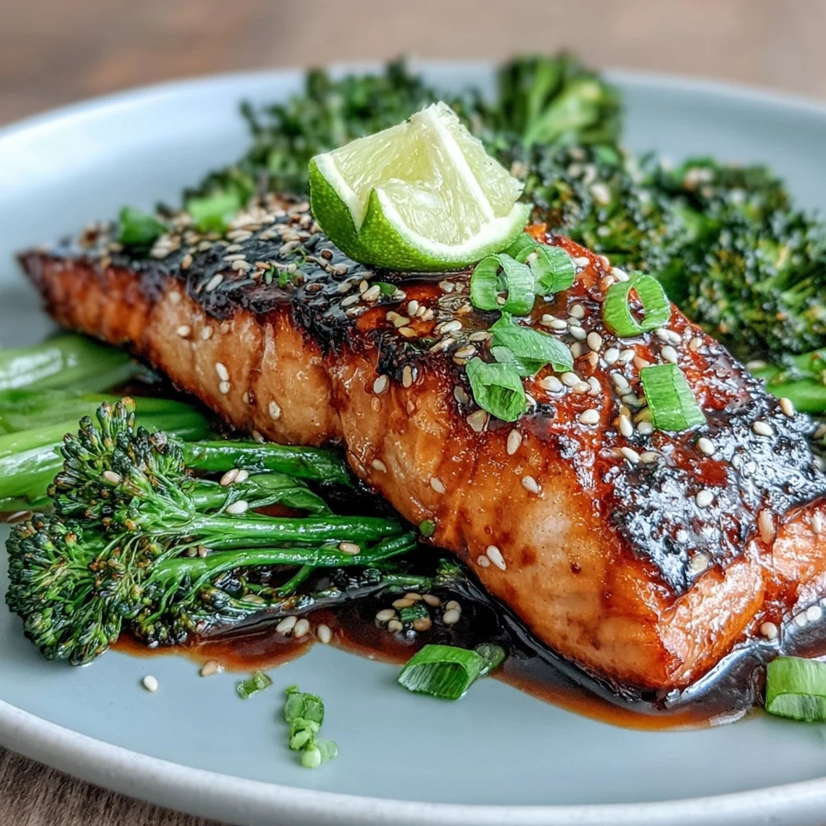 Succulent honey soy glazed salmon with crisp sesame broccoli, a quick and flavorful Asian-inspired dinner.  