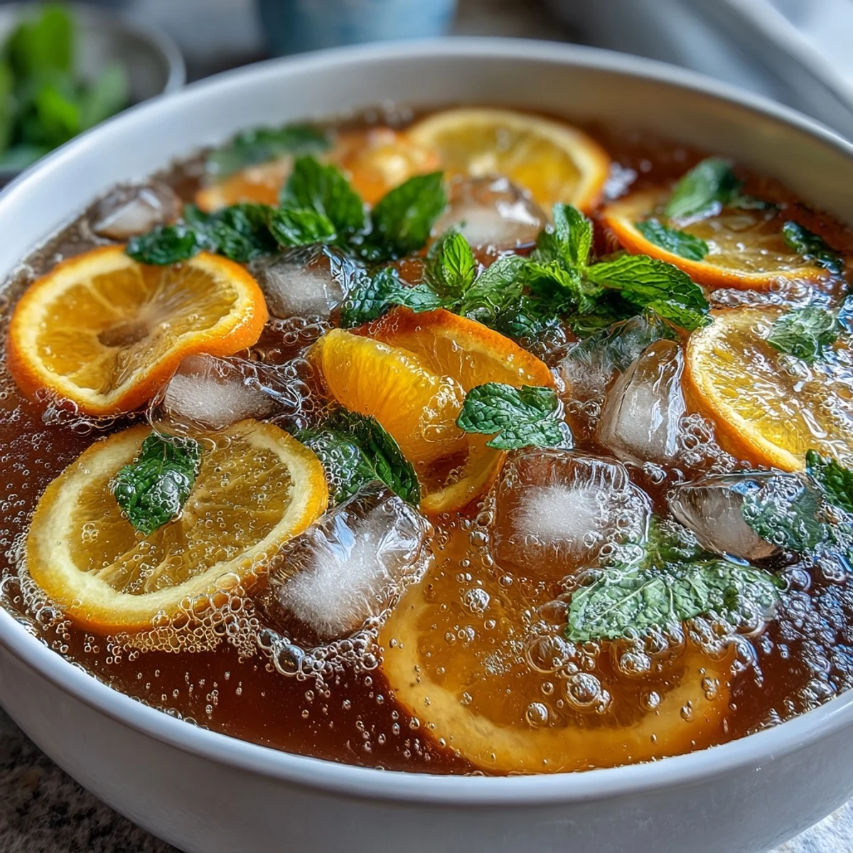 Vibrant citrus slices float in a refreshing Sparkling Citrus Punch, perfect for summer parties or holiday gatherings.