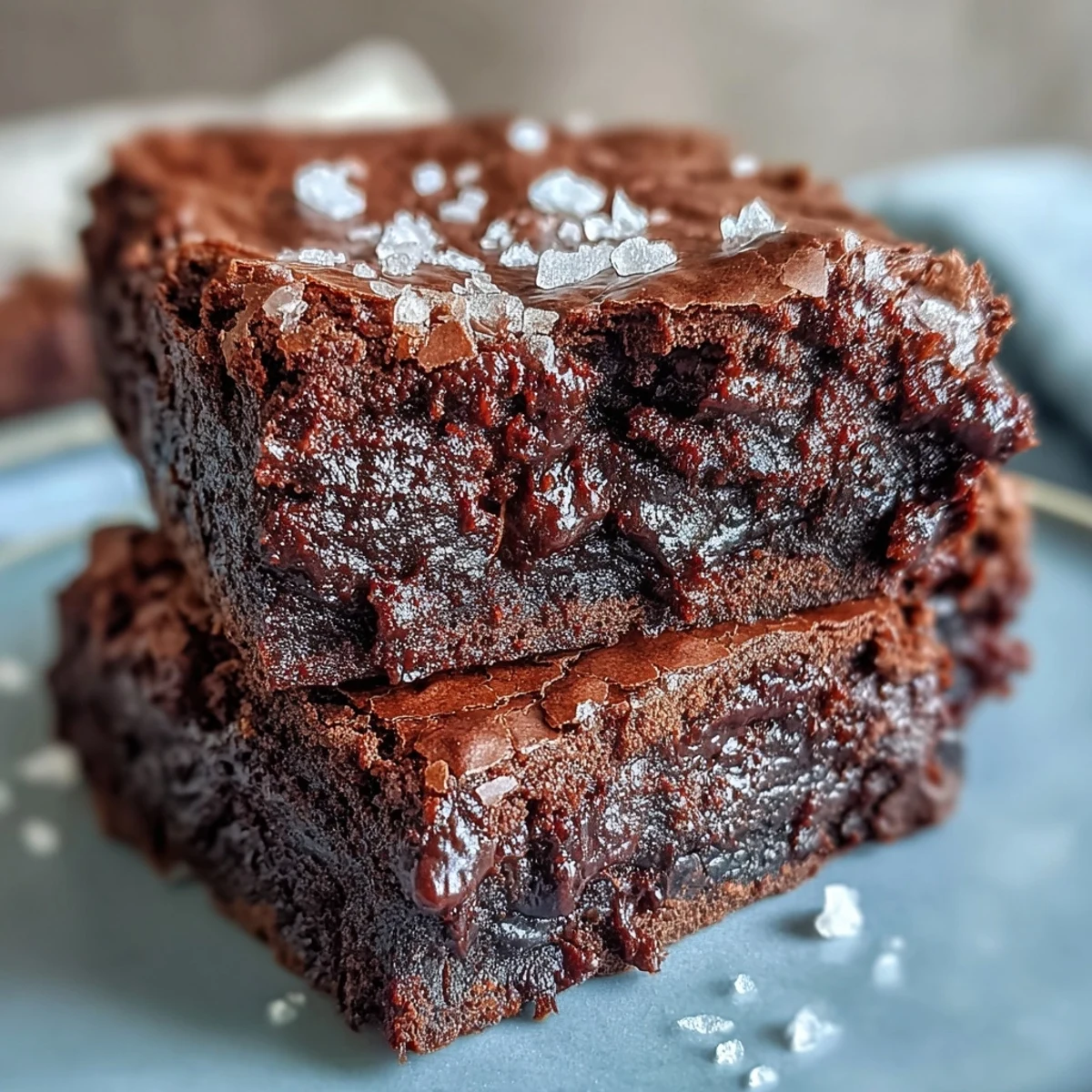 Fudgy sourdough discard brownies topped with flaky sea salt for a rich, sweet-salty dessert treat.