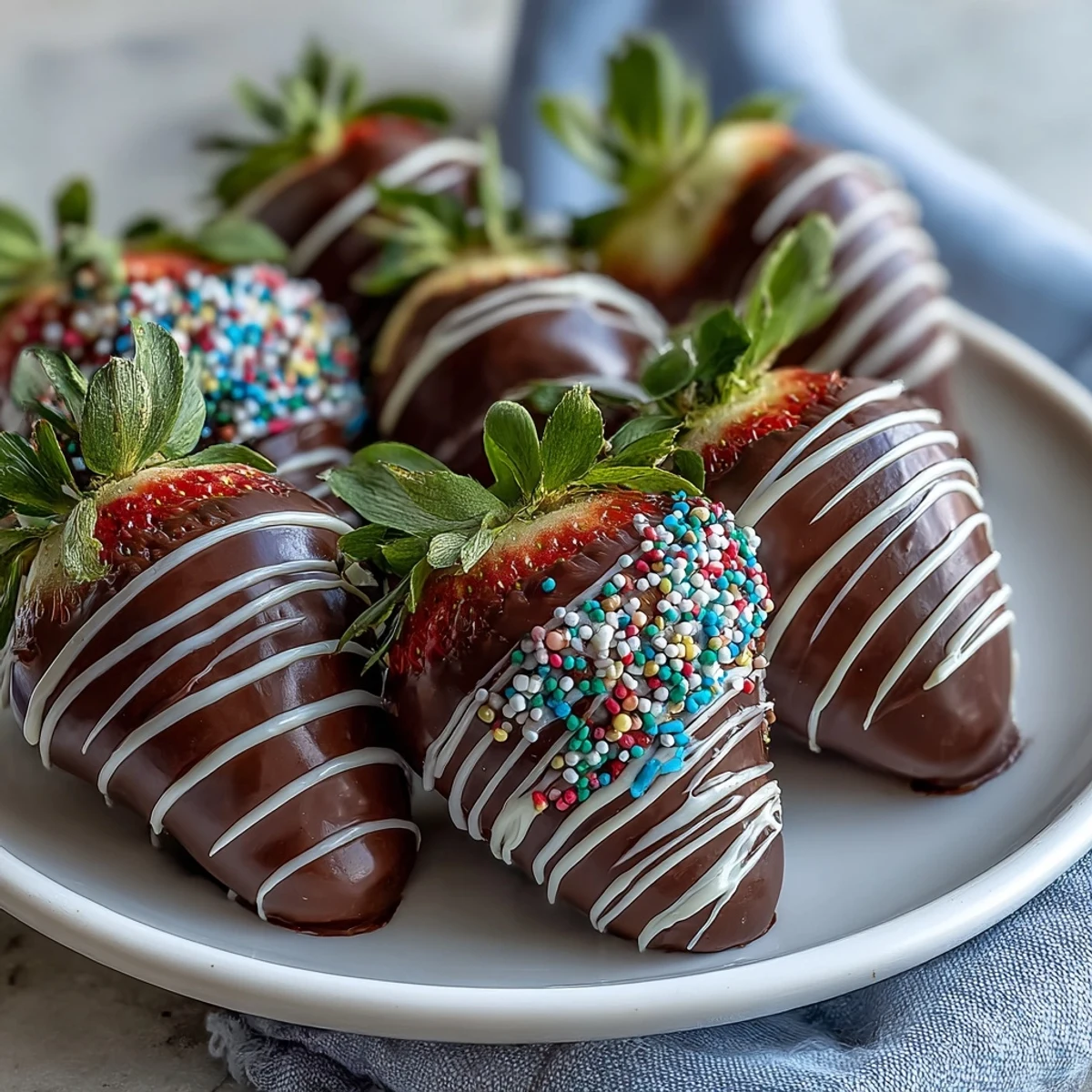 Chocolate-dipped strawberries with colorful sprinkles, a festive Easter dessert made with fresh berries and rich melted chocolate.  