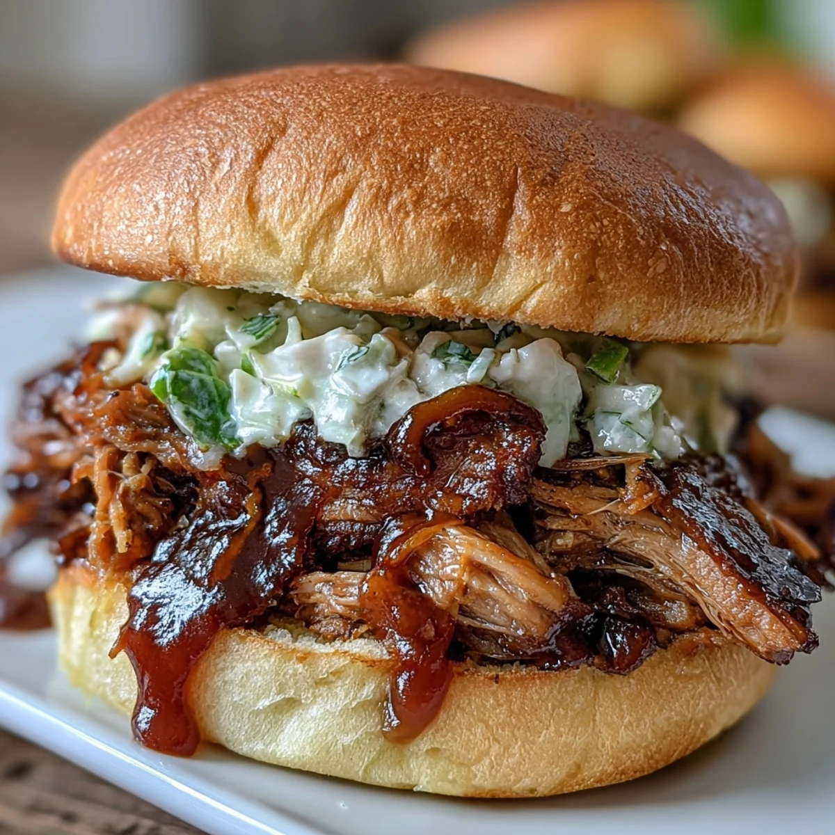 Flavorful BBQ pulled pork served on mini buns with crunchy slaw, ideal for sharing at festive baby showers and celebrations.