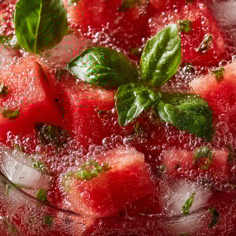A glass of watermelon basil refresher.
