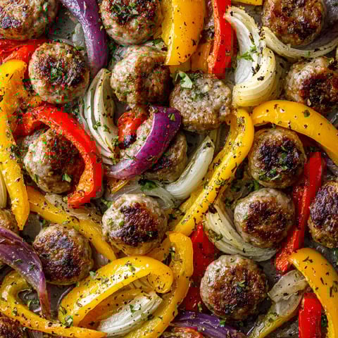 A close up of a delicious sausage, peppers and onions meal.