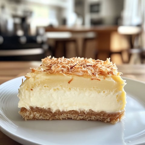 A slice of cake with coconut on top.