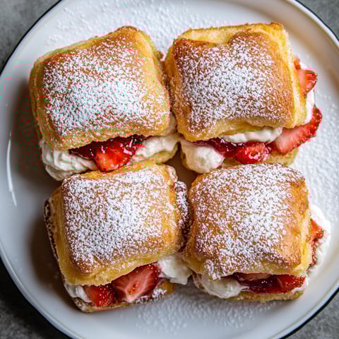 A plate of food with strawberries and whipped cream.