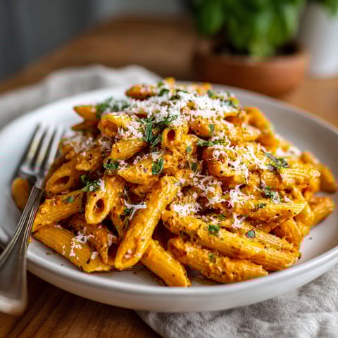 A plate of pasta with cheese and herbs.