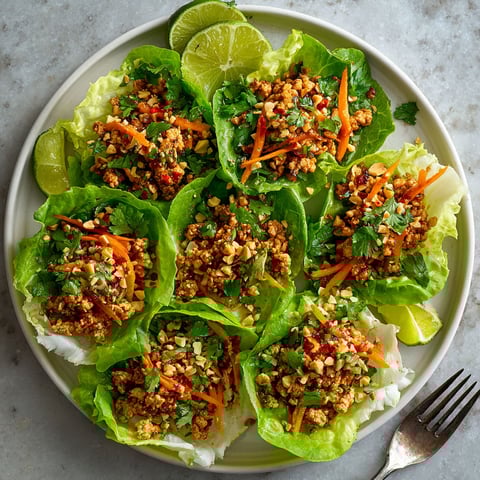 A plate of lettuce wraps with peanut sauce and carrots.