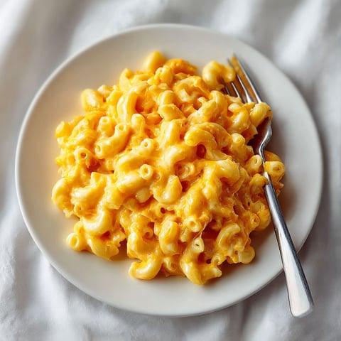 A plate of macaroni and cheese.