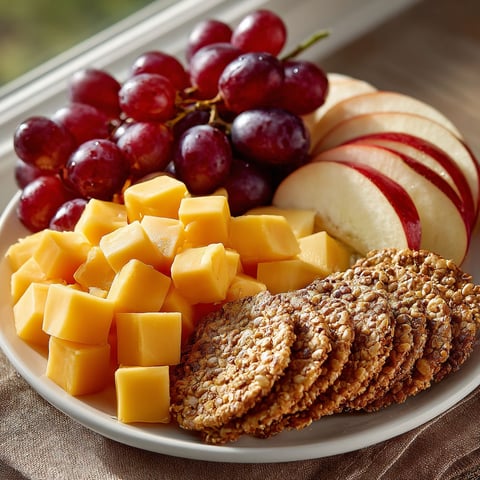 A plate of fruit and cheese.
