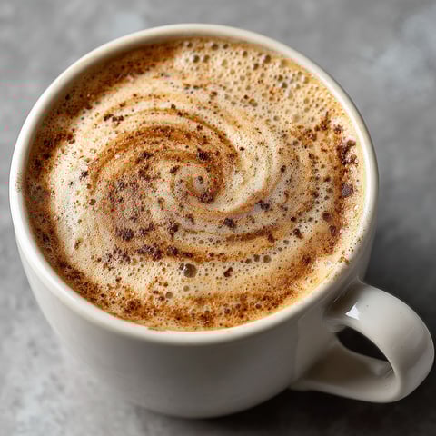 A cup of coffee with a swirl in it.