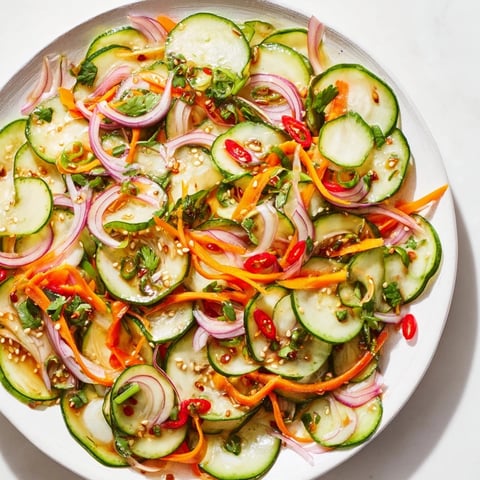 Refreshing cucumber salad remix drizzled with tangy sesame oil and fish sauce.  