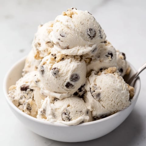 Creamy cottage cheese ice cream swirled with delicious edible cookie dough bites.  