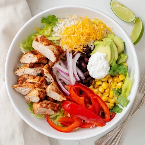 Juicy Sheet Pan Chicken Burrito Bowls loaded with vibrant veggies and fresh toppings.  