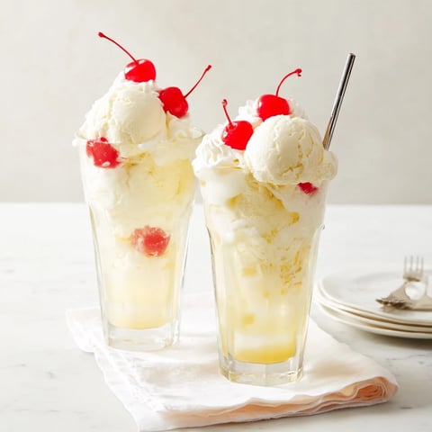 Homemade Cream Soda Float with a scoop of vanilla ice cream rising in a bubbly glass.