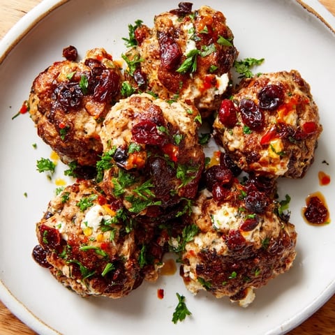 Juicy cranberry feta meatballs glistening with sweet chili glaze, a perfect party appetizer.