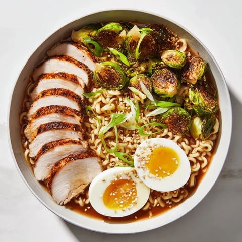 A mouthwatering bowl of Fusion Turkey Ramen with crispy sprouts, ready to be enjoyed.