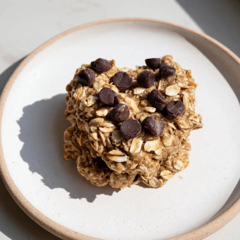 Golden, perfectly baked oat-banana chocolate chip cookies, showcasing a delightful blend of textures and tastes.