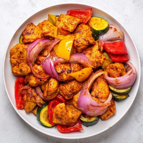 Sheet Pan Chicken Shawarma, golden chicken and veggies roasted on a sheet pan, ready to serve with warm pita.