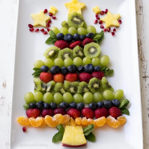 Festive Quick Christmas Tree Fruit Platter, vibrant with berries and grapes, looks delicious, perfect for the holidays.