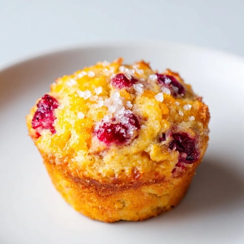 Golden-topped quick festive cranberry orange muffins with scattered coarse sugar and fresh orange zest.