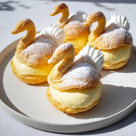 Elegant Feathered Friend Swan Pastry Platter, exquisitely decorated, offering a sweet bite of French-inspired dessert.