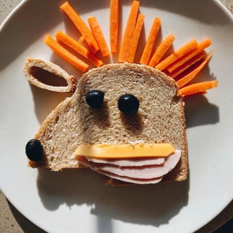 Horse Head Sandwich cutouts with black olive eyes and carrot manes for a fun kid's lunch.