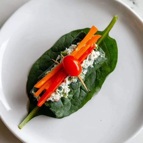 Fresh Holly Leaf Spinach Wraps, full of colorful veggies and creamy, herbed cheese, ready to enjoy.