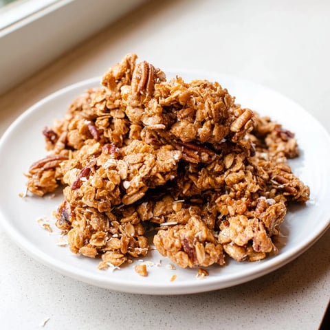 Golden-brown Honey Nut Granola Clusters, baked to crisp perfection, ready for a delicious breakfast.