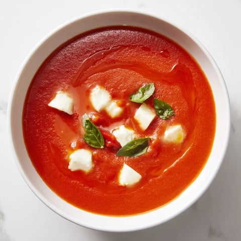 Creamy Tomato Mozzarella Soup: a warm, vibrant Italian soup with melted mozzarella, perfect for chilly evenings.
